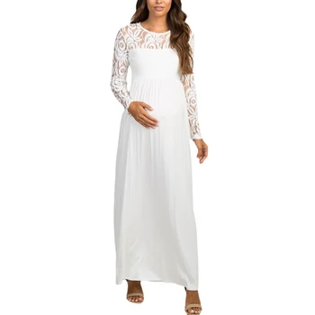 Кружевное длинное платье для беременных, однотонное платье Макси для беременных, платье с длинным рукавом, свадебное платье в пол для фотосъемки