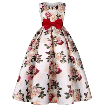 Кружевное свадебное платье с цветочным узором для девочек, детские элегантные платья без рукавов, расшитые бисером, праздничное платье принцессы для девочек, детские рождественские костюмы из ткани