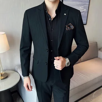 (Куртка + брюки) Мужские блейзеры, комплекты из 2 предметов, Официальные Деловые Корейские брюки 2023 года, пальто, Свадебные Элегантные куртки класса люкс