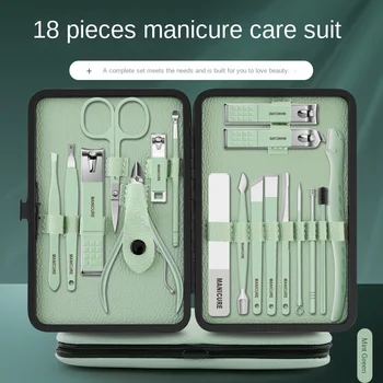 Кусачки для ногтей, набор из 18 предметов, Педикюрный нож, нож для бровей, скошенные кусачки для ногтей, Маникюрные ножницы, Маникюрный инструмент