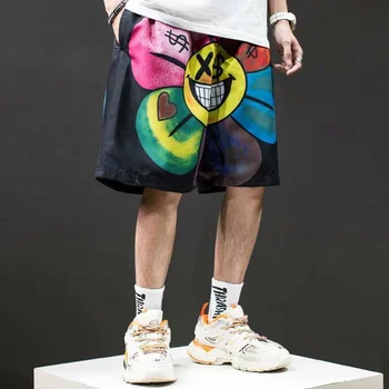 Летние модные пляжные шорты в стиле уличного хип-хопа с забавным принтом 2023 года Для мужчин, Шорты с завязками, свободная дышащая модная мужская одежда