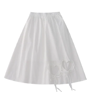 Летние Новые женские хлопчатобумажные белые юбки в форме сердца с эластичной резинкой на талии, женские юбки трапециевидной формы в сказочном стиле Sweet