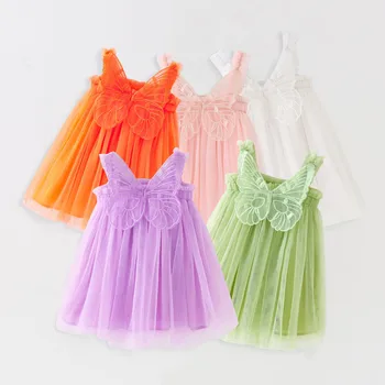 Летние тюлевые платья без рукавов для новорожденных девочек на вечеринку, День рождения, Одежда для маленьких девочек с бабочками, Детское платье принцессы 1-6 лет