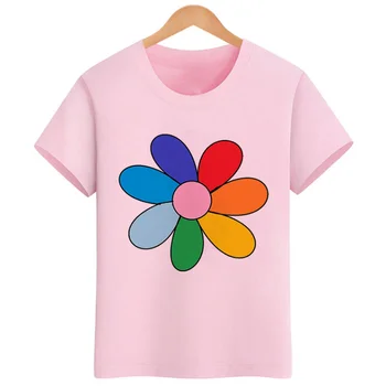 Летняя горячая распродажа, яркая футболка с изображением Солнца и цветка для мальчиков, короткие рукава, Розовые футболки, Детские Топы для девочек, одежда
