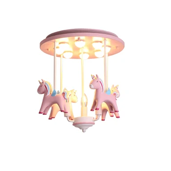 Люстра Розовая Карусель, люстра для комнаты принцессы для девочек, светильник для спальни для девочек