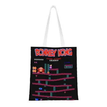 Модные сумки-тоут Donkey Kong для покупок, многоразовые Аркадные видеоигры, продуктовая холщовая сумка для покупок через плечо