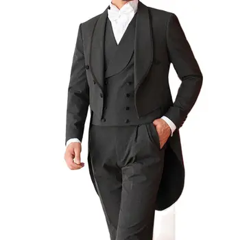 Модный дизайн 2022 Темно-серая шаль с лацканами на одной пуговице, 3 предмета, мужские костюмы для свадебного званого ужина, формальный смокинг Slim Fit