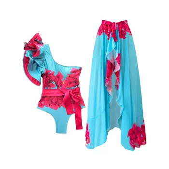Модный цельный купальник с цветочным принтом и рюшами, цветными блоками, Винтажное праздничное пляжное платье, дизайнерский купальный костюм, Летняя одежда для серфинга