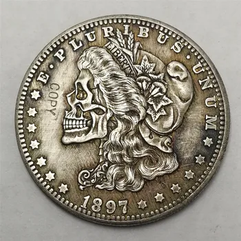 Монеты Моргана 1897 года ВЫПУСКА, монета в виде черепа на один доллар, 10 # подарков на Хэллоуин, коллекционная монета с серебряным покрытием Hobo, праздничный