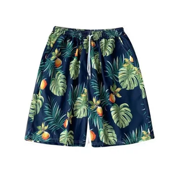 Мужские короткие штаны с принтом в виде листьев и животных, модные летние Свободные повседневные пляжные вещи для путешествий на шнурках, Бесплатная доставка