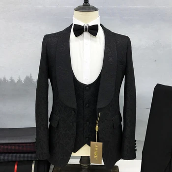 Мужской свадебный костюм Куртка Жилет Брюки Пальто из жаккардовой ткани из трех частей Высококачественные весенние брюки Slim Fit на заказ