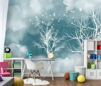 Настенная роспись на заказ, современный лесной пейзаж, обои с белыми облаками, украшение гостиной, спальни, телевизор, диван, фон, 3D обои