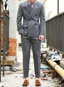 Новейшие модели пальто и брюк 2020 года, Серые Двубортные свадебные костюмы для мужчин, Приталенный Блейзер Terno на заказ, Смокинг Masculino из 2 частей