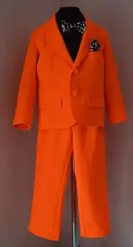 Новейшие оранжевые комплекты детской одежды для отдыха, одежда для маленьких мальчиков, брюки, костюм джентльмена для свадеб, официальная одежда, костюмы, 2 предмета