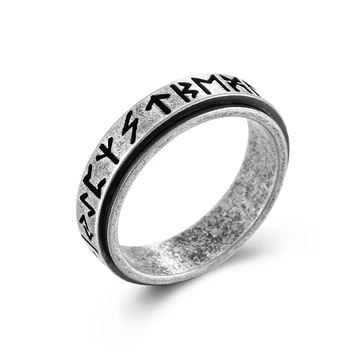 Новые кольца викингов в стиле панк, мужские кольца из титановой стали, ювелирные изделия в стиле тревога, кольца-прядильщики для мужчин, ретро-надпись, Мужское кольцо из нержавеющей стали