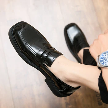 Новые черные мужские лоферы с квадратным носком, синие деловые официальные туфли ручной работы, бесплатная доставка, мужские модельные туфли Zapatos De Hombre