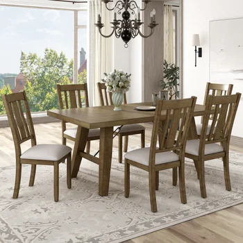 Обеденный набор TREXM из 7 предметов - 72-дюймовый прямоугольный стол в индустриальном стиле с кронштейном на цепочке и 6 обеденных стульев