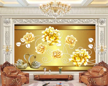 Обои на заказ золотистая металлическая линия текстуры цветок пиона роскошная гостиная ТВ фон настенная декоративная роспись беханг