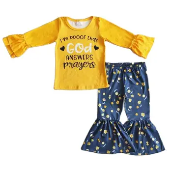 Одежда Весенние костюмы для маленьких девочек, топы и низы с оборками, 2 предмета для маленьких девочек, комплекты повседневной верхней одежды для малышей