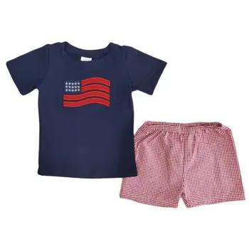 Одежда для маленьких мальчиков 4 Июля, Футболки С вышивкой Флага США, Шорты, Комплекты из 2 предметов, Летняя Одежда для вечеринок Оптом