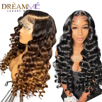 Омбре коричневого цвета, свободная волна, 360 Кружевной парик 13x6 HD, кружевные фронтальные парики для женщин, человеческие волосы, предварительно выщипанный кружевной фронтальный парик 13x4