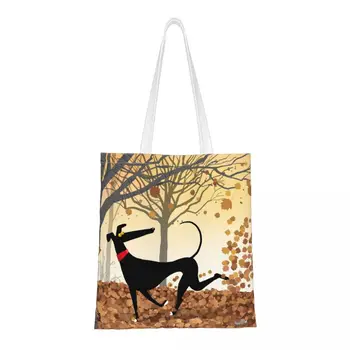 Осенние женские сумки через плечо Greyhound Whippet Lurcher Холщовая сумка для покупок Эстетичная сумка большой емкости мультяшная холщовая сумка