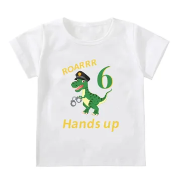 Персонализированная детская футболка на день рождения Одежда с пользовательским именем, топы с рисунком динозавра, рубашка для мальчиков и девочек, Милая футболка на день рождения