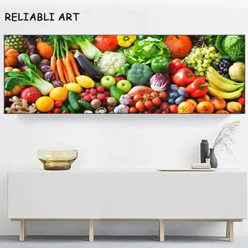 Плакат со свежими овощами, фруктами, специями, едой и принтом, картина на холсте, Натюрморт, настенное искусство для гостиной, Кухонный декор без рамки