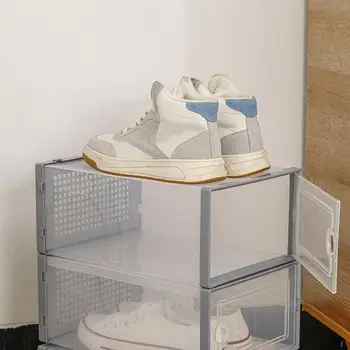 Пластиковая Полезная Видимая коробка-органайзер для обуви, Многоразовый футляр для обуви, который можно штабелировать для ежедневного использования.