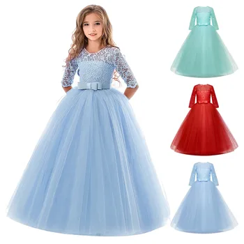 Платье принцессы-подростка для девочек от 5 до 14 лет, летняя вечеринка, Элегантные длинные тюлевые платья для маленьких девочек, детские кружевные платья для церемоний, детская одежда
