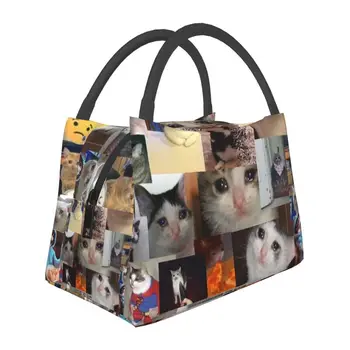 Плачущий кот Изолированная сумка для ланча для женщин Герметичный Забавный Милый Кулер Термальная коробка для Бенто Пляж Кемпинг Путешествия