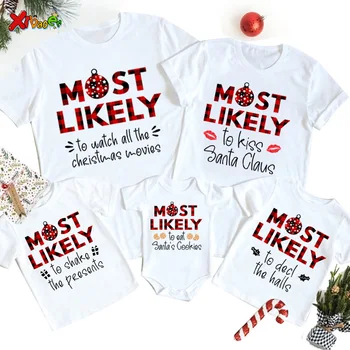 Подходящие семейные рождественские рубашки, скорее всего, к забавному праздничному наряду в клетку Buffalo Для мамы, папы, малыша, группы братьев и сестер, футболки