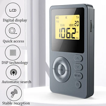 Портативное FM-AM-радио, мини-карманный DSP-радиоприемник с ЖК-дисплеем, встроенный аккумулятор, 3,5-ММ гарнитура, автоматический выбор радиостанции вручную.