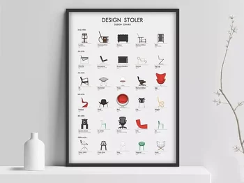 Постер датских дизайнерских стульев, Скандинавский постер, Скандинавская гостиная, постер датской мебели, Финн Юл, дизайнерские стулья, Vintag