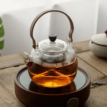 Прозрачный стеклянный чайник с двойным внутренним пузырем, термостойкий, с ручкой, чайный столик, цветочный чайник, чайный сервиз, Холодный чайник