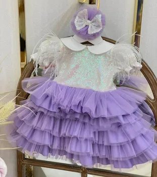 Пышное многослойное платье-пачка для маленьких девочек длиной до колен Детское платье на Первый день рождения Индивидуальный детский наряд Рождество Новый год Размер 12 м