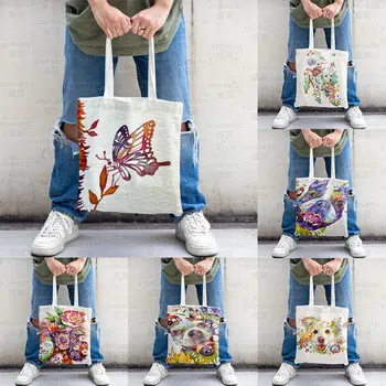 Разноцветные собаки в горошек Эстетичная Многоразовая хозяйственная сумка Молодежные женские сумки Эко-сумки Большой емкости 2023 Модный хит продаж Холщовая сумка