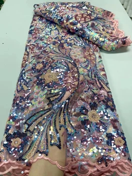 Роскошная Нигерийская кружевная ткань ручной работы, расшитая бисером 2023, Высококачественная Африканская Французская кружевная ткань для платья