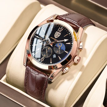 Роскошные мужские часы POEDAGAR, лидирующий бренд, деловые водонепроницаемые, со светящейся датой, хронограф, кварцевые кожаные мужские часы Relogio Masculino