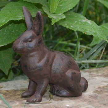 Садовые украшения из чугунного кролика, изготовленные вручную из прочного кованого железа
