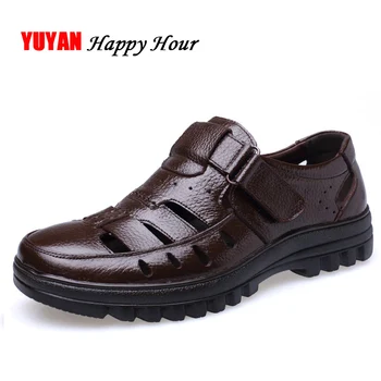 Сандалии из натуральной кожи, мужская летняя обувь, нескользящие мужские сандалии, Мягкая повседневная брендовая обувь ZHK289