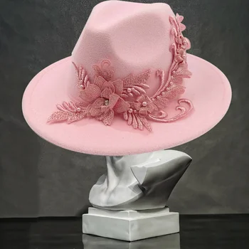 Свадебная шляпа Fedora Hat С 3D вышивкой в виде цветка Мужская и женская Джазовая шляпа 2023 Новая Фетровая шляпа Новый выпуск продукта Шляпа Сомбреро