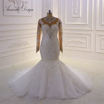 Свадебное платье русалки с высоким воротом и длинным рукавом с кристаллами Amanda Design для африканских