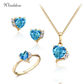 Симпатичное золотое сердце персикового цвета, синее или фиолетовое, подвеска AAA CZ, ожерелье, серьги-гвоздики, кольцо, наборы небольших украшений для детей, девочек и детей