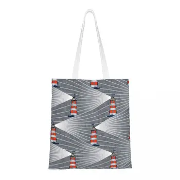 Симпатичные сумки-тоут для покупок в океанском морском стиле с маяком, многоразовая парусная холщовая сумка для покупок из парусины, сумка для покупок через плечо