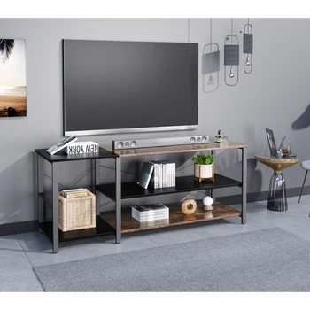 [Срочная распродажа] Простой модный шкаф для телевизора из черного льна + Двойная подставка для телевизора в стиле ретро 48.7 