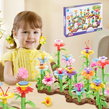 Строительные блоки для цветочного сада для девочек, игрушки, обучающие занятия для детей дошкольного возраста, Рождественский подарок на День рождения для детей