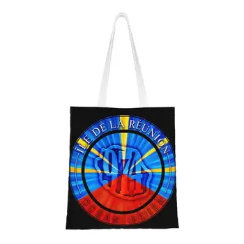 Сумки для покупок с забавным принтом 974 Флаг острова Реюньон, Многоразовая Холщовая сумка для покупок через плечо