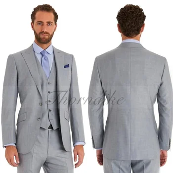 Торндайк 2022 Светло-серый мужской костюм на двух пуговицах, свадебный костюм из трех предметов, мужское платье, деловое повседневное пальто.