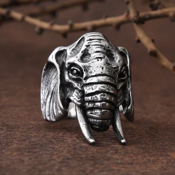 Уникальные кольца в виде слона для мужчин, байкерское мужское кольцо из нержавеющей стали, кольцо в виде головы животного, кольцо в стиле панк, модные украшения в подарок
